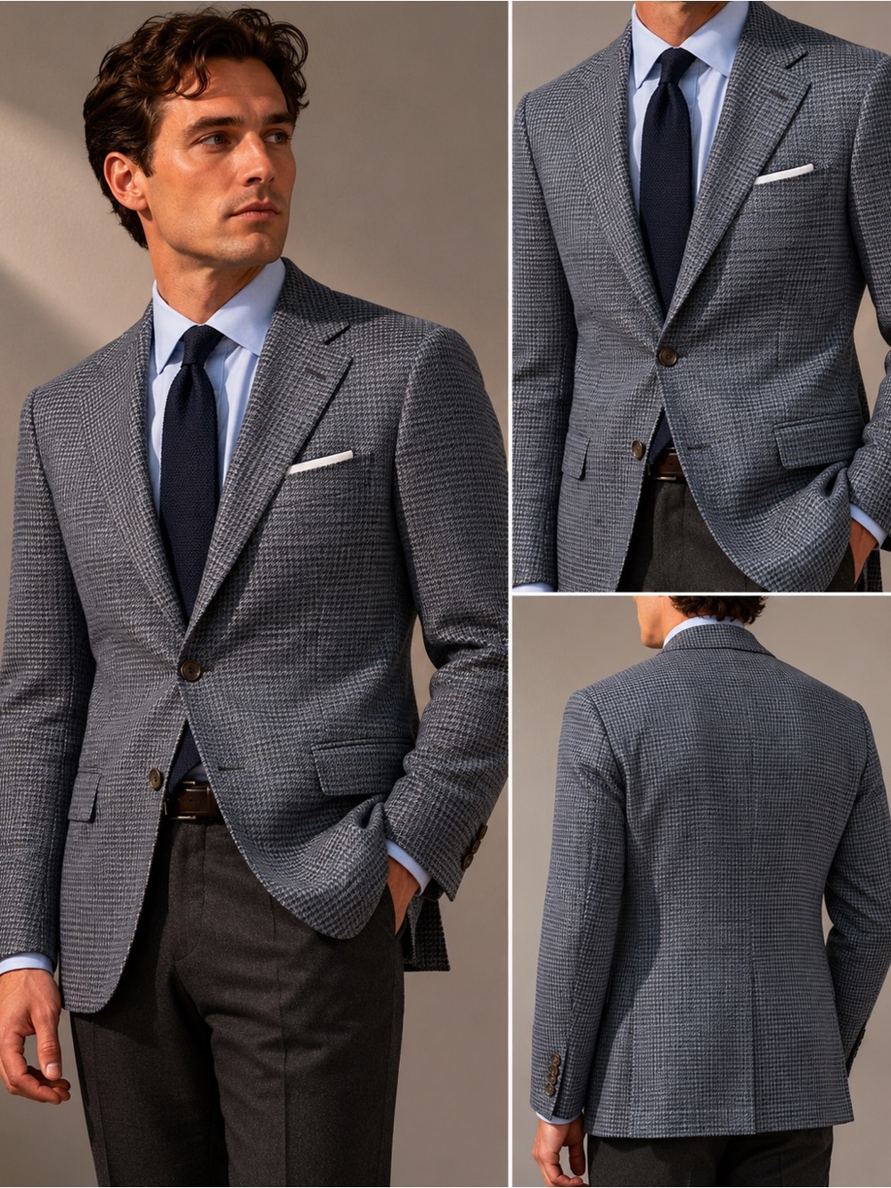 Lauren Ralph Lauren 44S Gray Blue Houndstooth Windowpane Wool Sport Coat Blazer